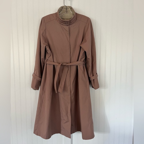 Vintage Mauve Trench Coat Belted Faux Fur Lined Light Purple Weather Resistant - Picture 10 of 15